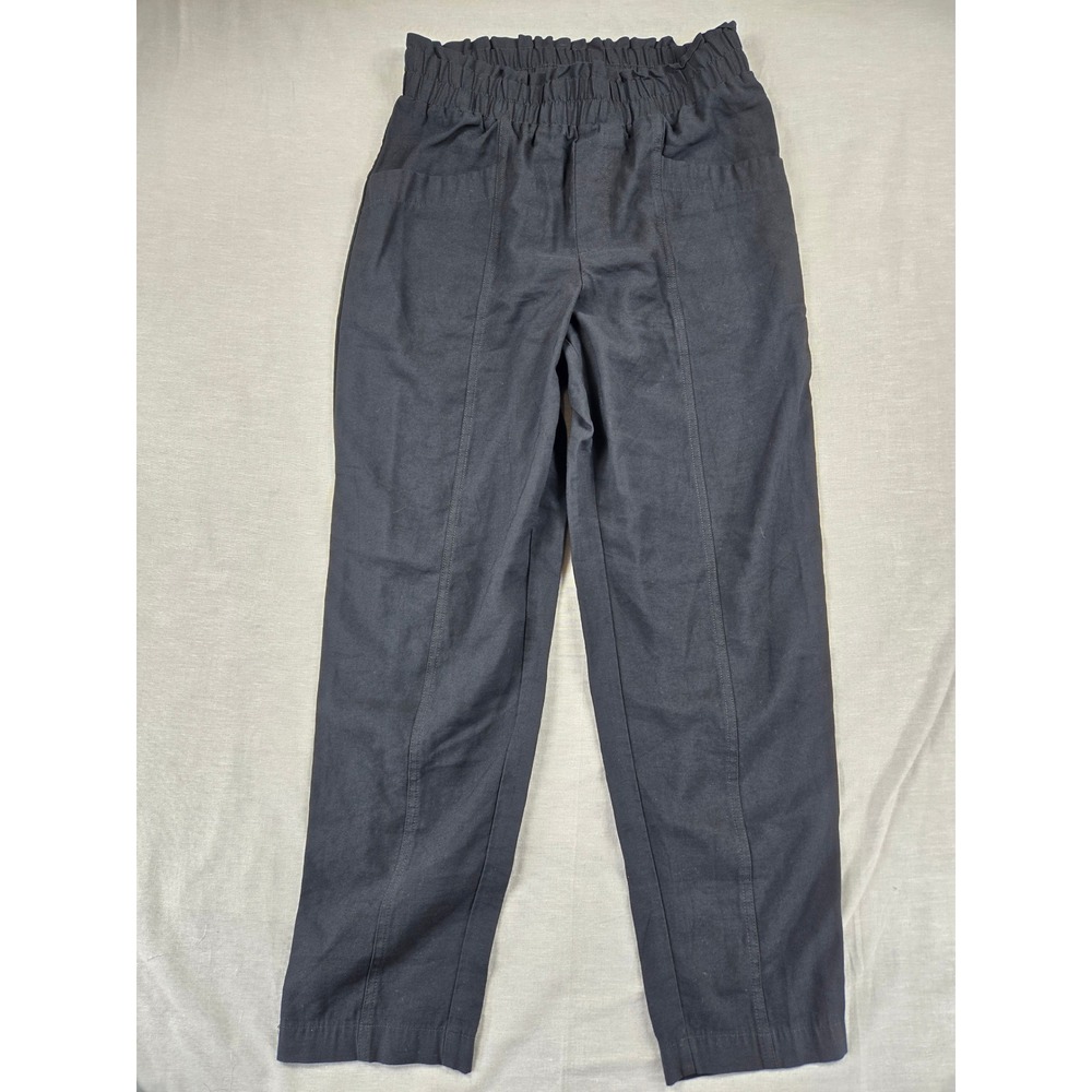 A New Day Black High Rise Paperbag Tapered Pants Front Seam Rayon Blend Size M